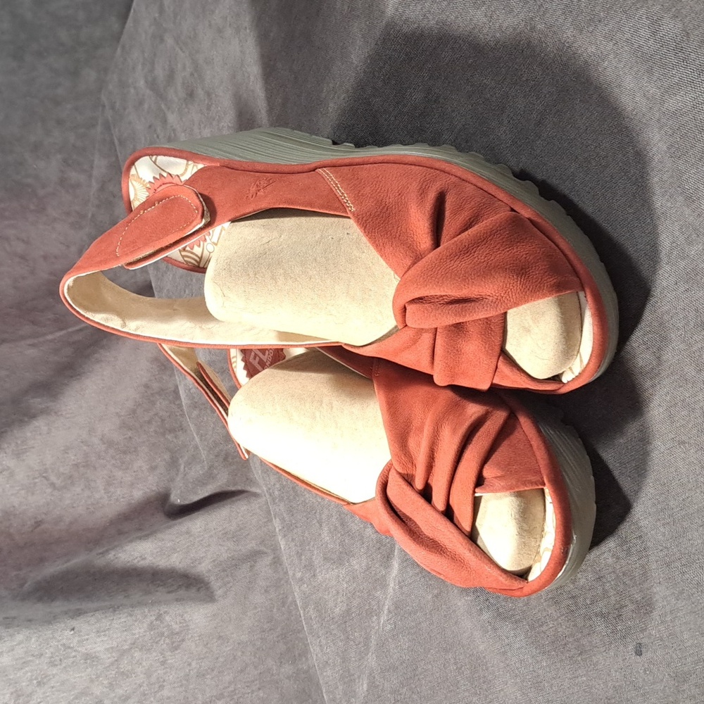 Fly London Yman Red Nubuck Leather Sling Back Open Toe Wedges VG EU41 US10-10.5